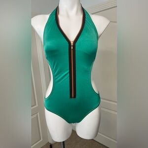 Green Zip-Front One-Piece Swimsuit
